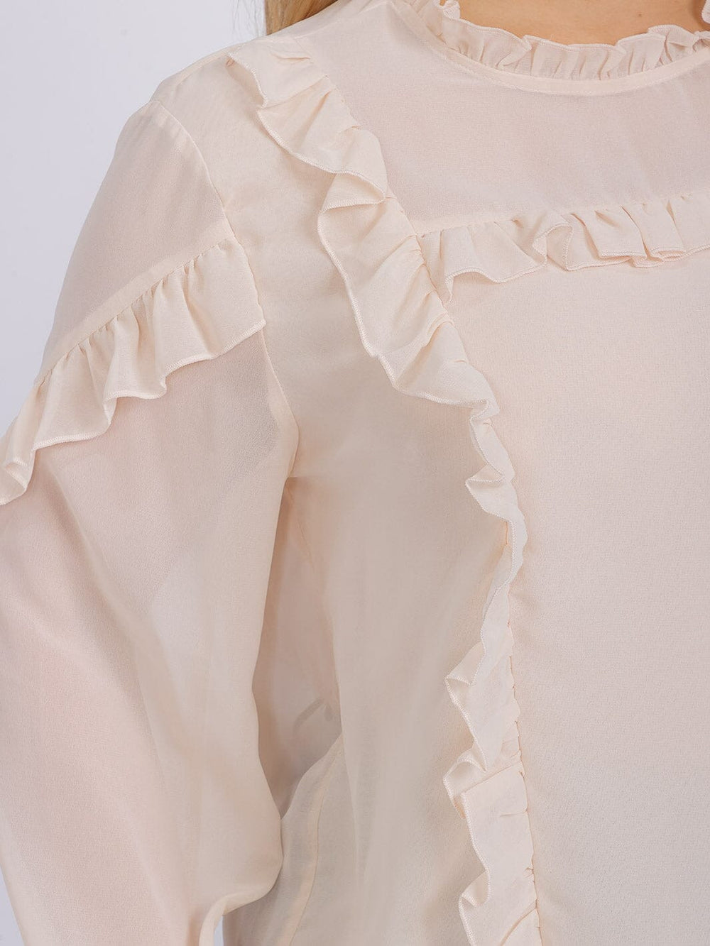 PLUS SIZE LONG SLEEVE WOVEN RUFFLE BLOUSE