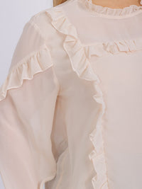 PLUS SIZE LONG SLEEVE WOVEN RUFFLE BLOUSE