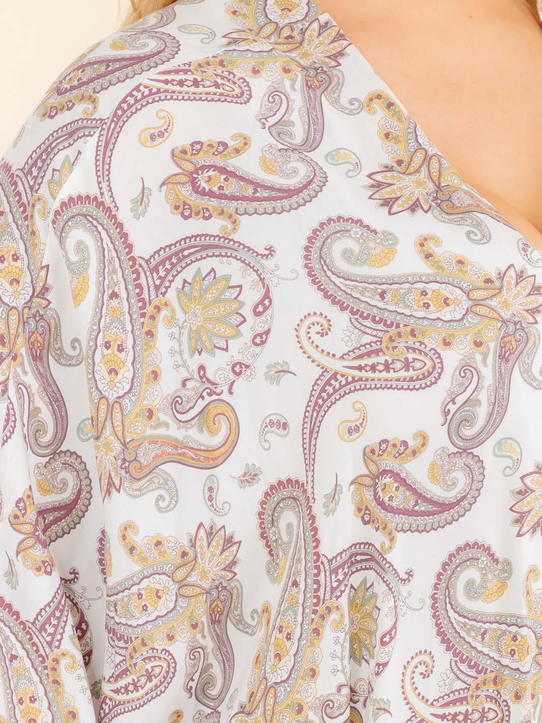 PLUS SIZE SHORT SLEEVE OPEN FRONT PAISLEY PRINT CARDIGAN