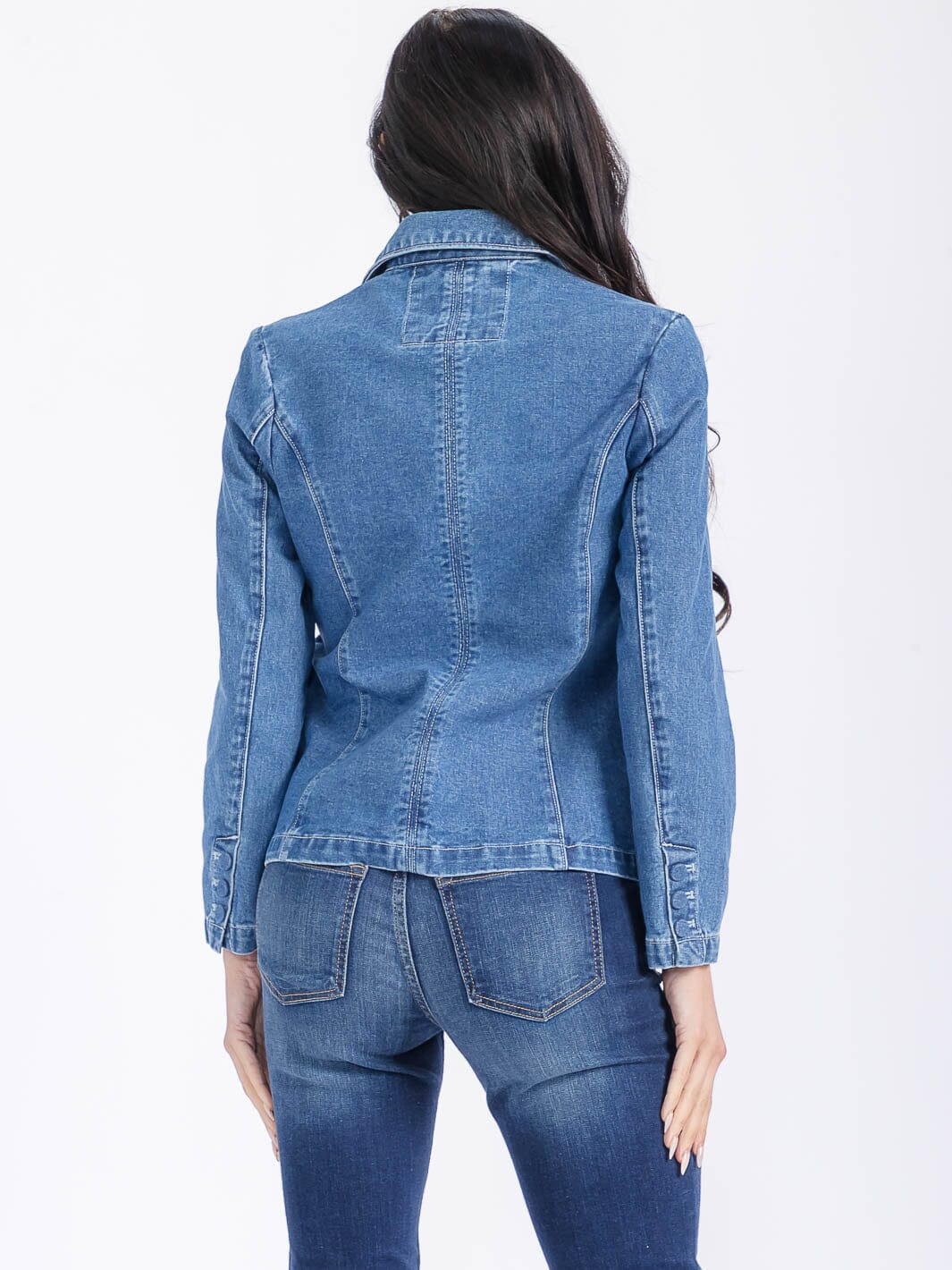 WOMEN'S LONG SLEEVE BUTTON CLOSURE FRONT POCKETS DENIM JACKET