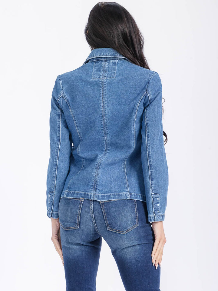 WOMEN'S LONG SLEEVE BUTTON CLOSURE FRONT POCKETS DENIM JACKET