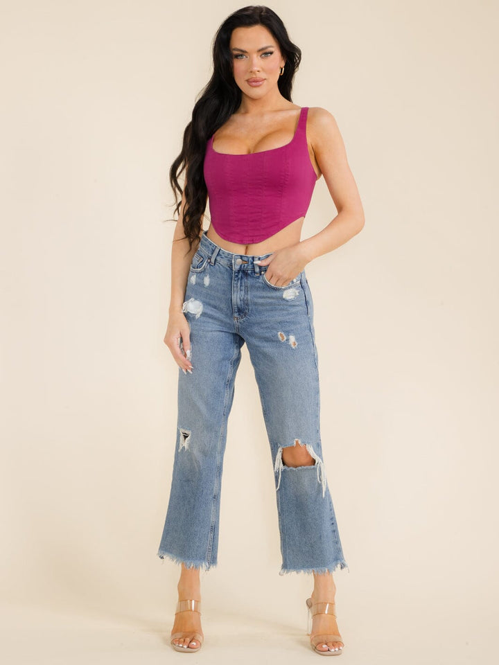 WOMEN'S SLEEVELESS ZIPPER CLOSURE DENIM CROP TOP