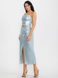 WOMEN'S CROP TOP & MAXI SKIRT SHIMMER DENIM 2PC. SET