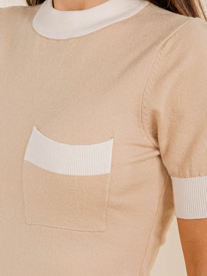 WOMEN'S SHORT SLEEVE FRONT POCKET COLORBLOCK MINI DRESS