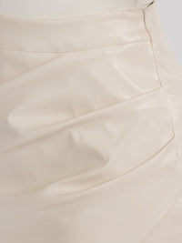 WOMEN'S ZIP UP RUCHED DETAILED PU PLEATHER MIDI SKIRT