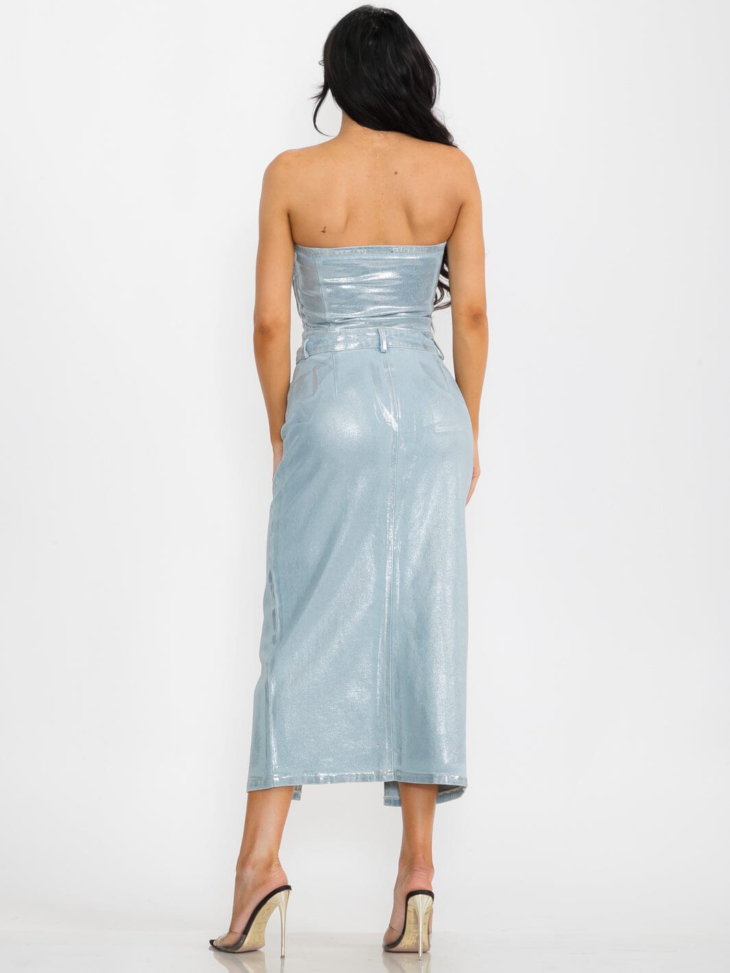 WOMEN'S CROP TOP & MAXI SKIRT SHIMMER DENIM 2PC. SET