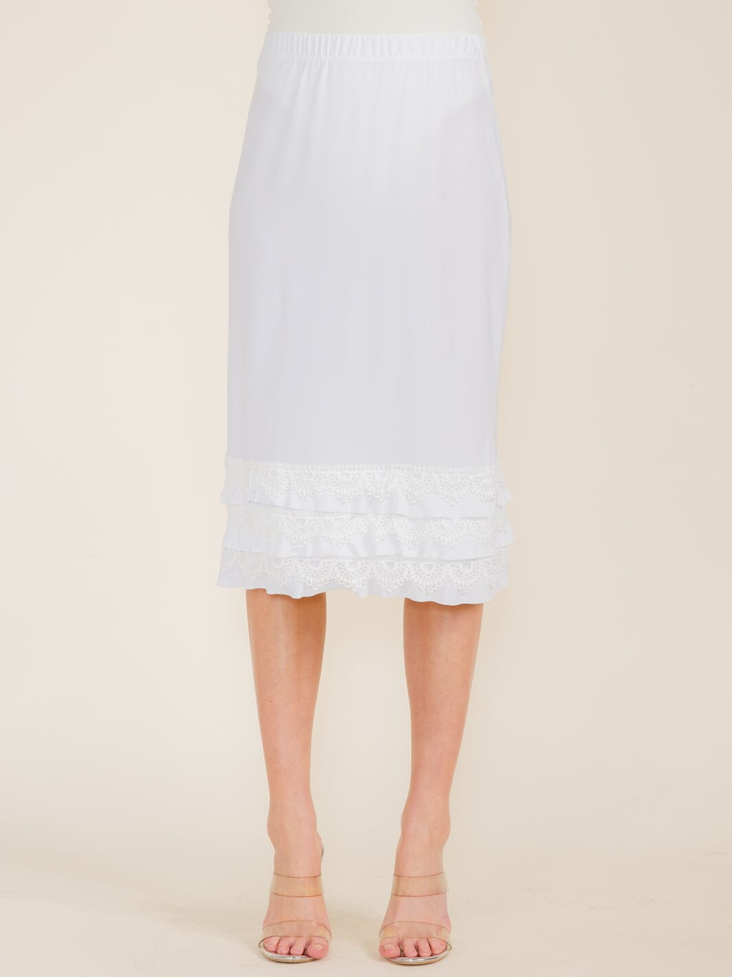 WOMEN'S ELASTIC WAIST CROCHET BOTTOM HEM MIDI SKIRT