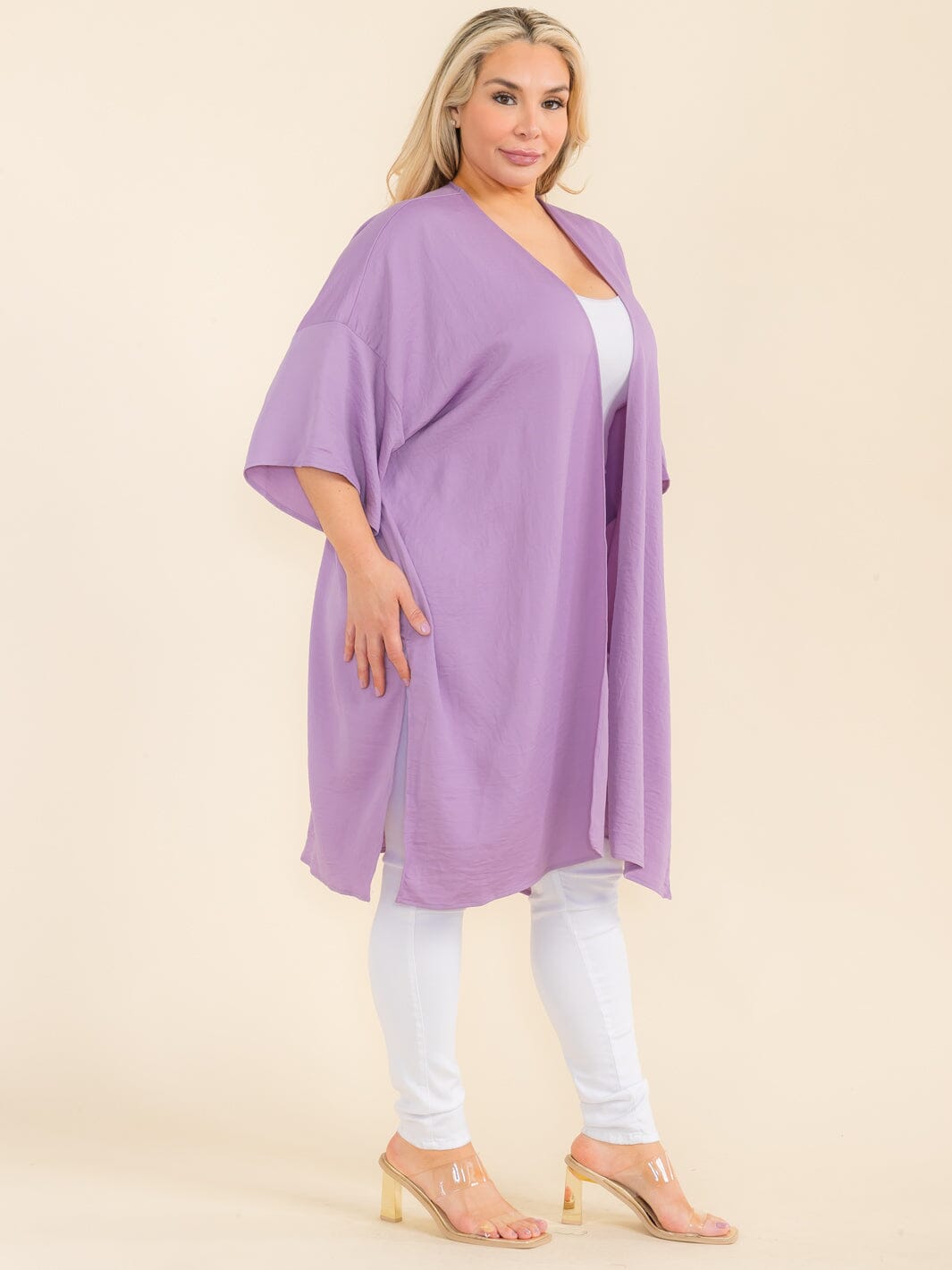 PLUS SIZE SHORT SLEEVE OPEN FRONT CARDIGAN