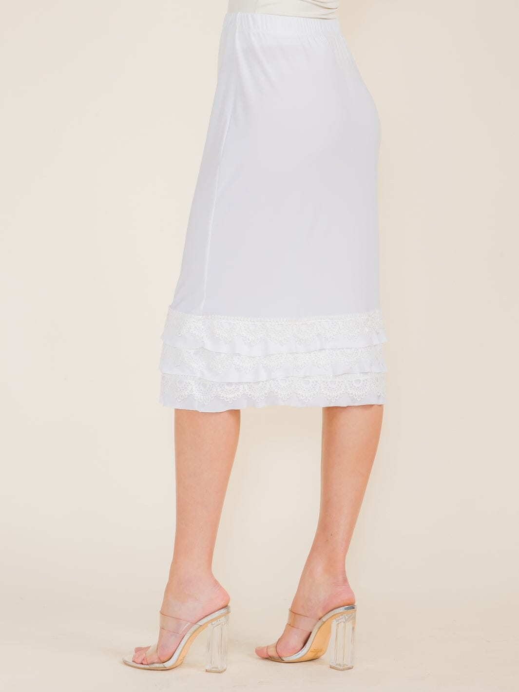 WOMEN'S ELASTIC WAIST CROCHET BOTTOM HEM MIDI SKIRT