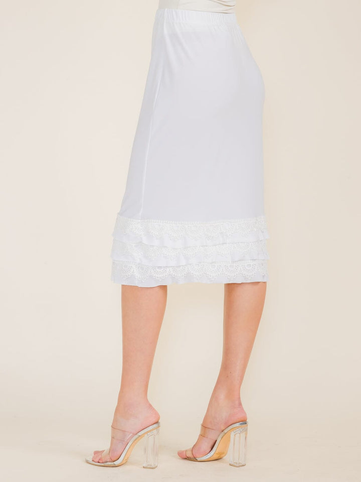 WOMEN'S ELASTIC WAIST CROCHET BOTTOM HEM MIDI SKIRT