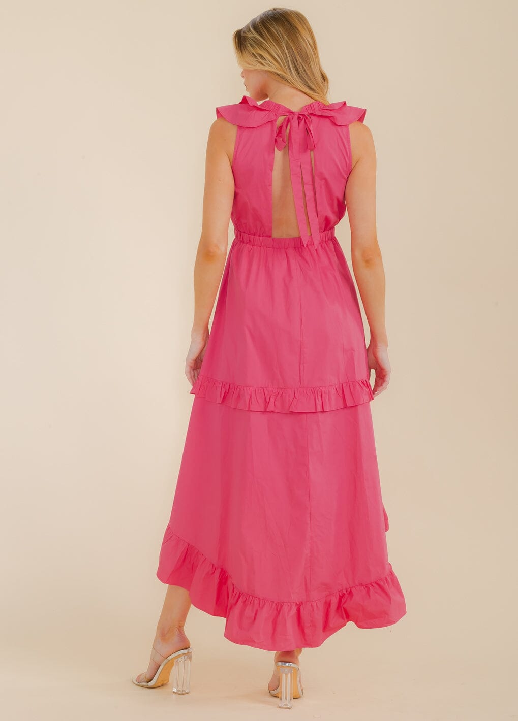 WOMEN'S SLEEVELESS V-NECK OPEN BACK HIGH-LOW MAXI DRESS