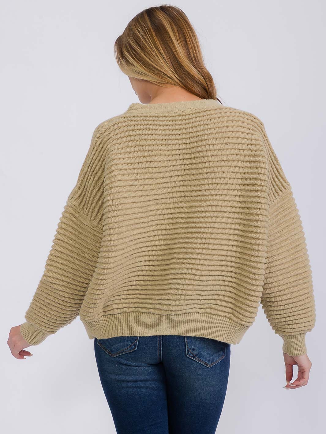 WOMEN'S LONG SLEEVE BUTTON CLOSURE RIBBED CARDIGAN SWEATER