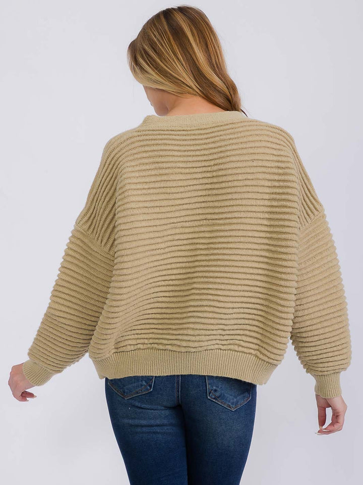 WOMEN'S LONG SLEEVE BUTTON CLOSURE RIBBED CARDIGAN SWEATER