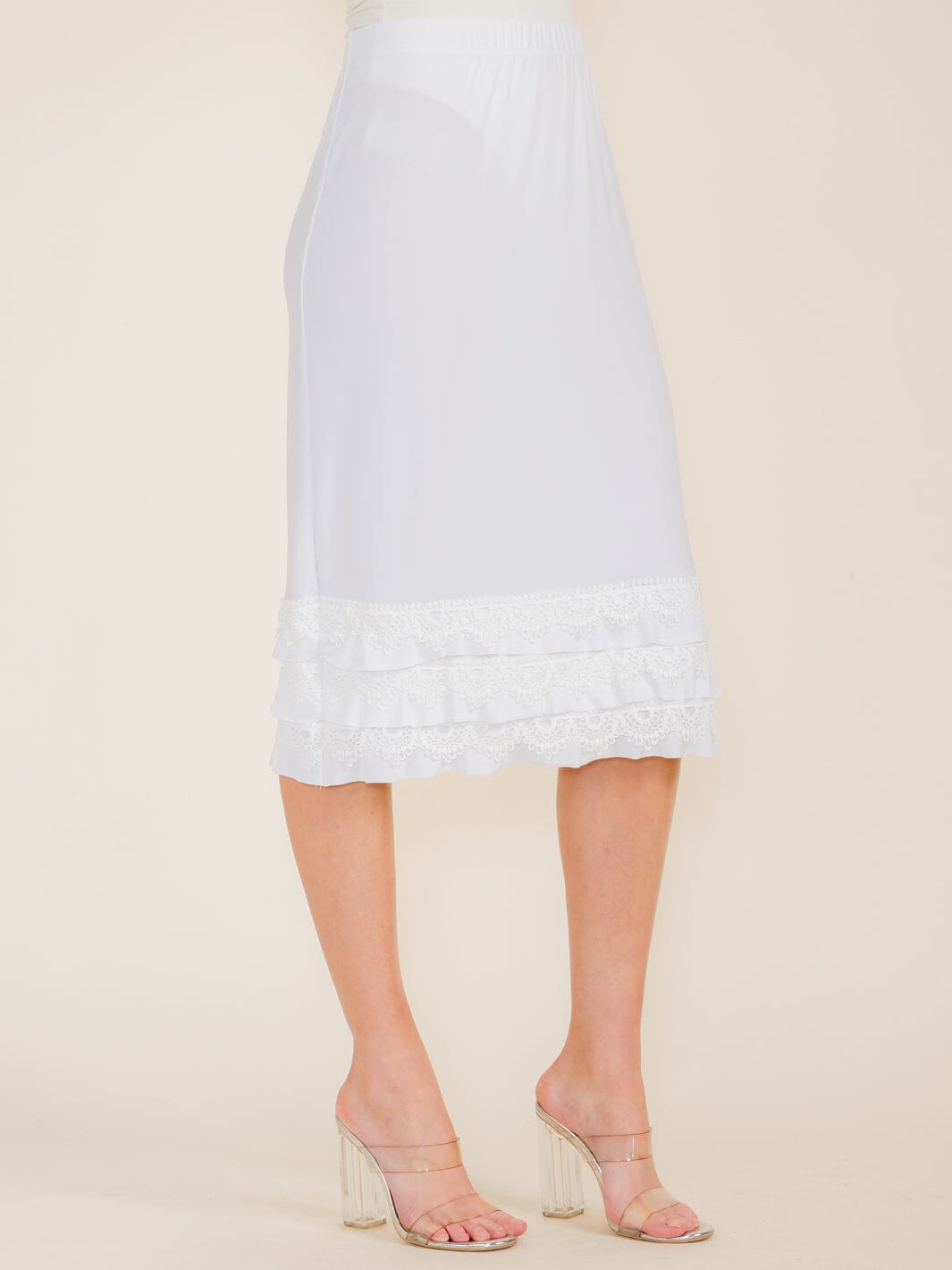 WOMEN'S ELASTIC WAIST CROCHET BOTTOM HEM MIDI SKIRT