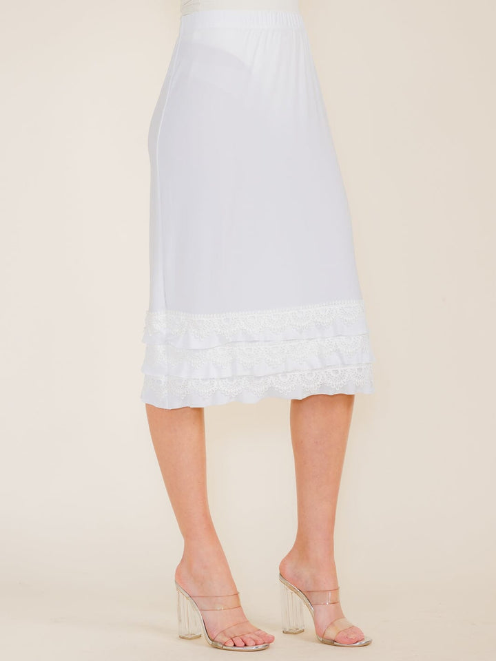 WOMEN'S ELASTIC WAIST CROCHET BOTTOM HEM MIDI SKIRT
