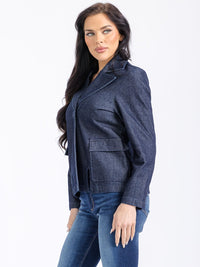 WOMEN'S LONG SLEEVE BUTTON CLOSURE FRONT POCKETS DENIM JACKET