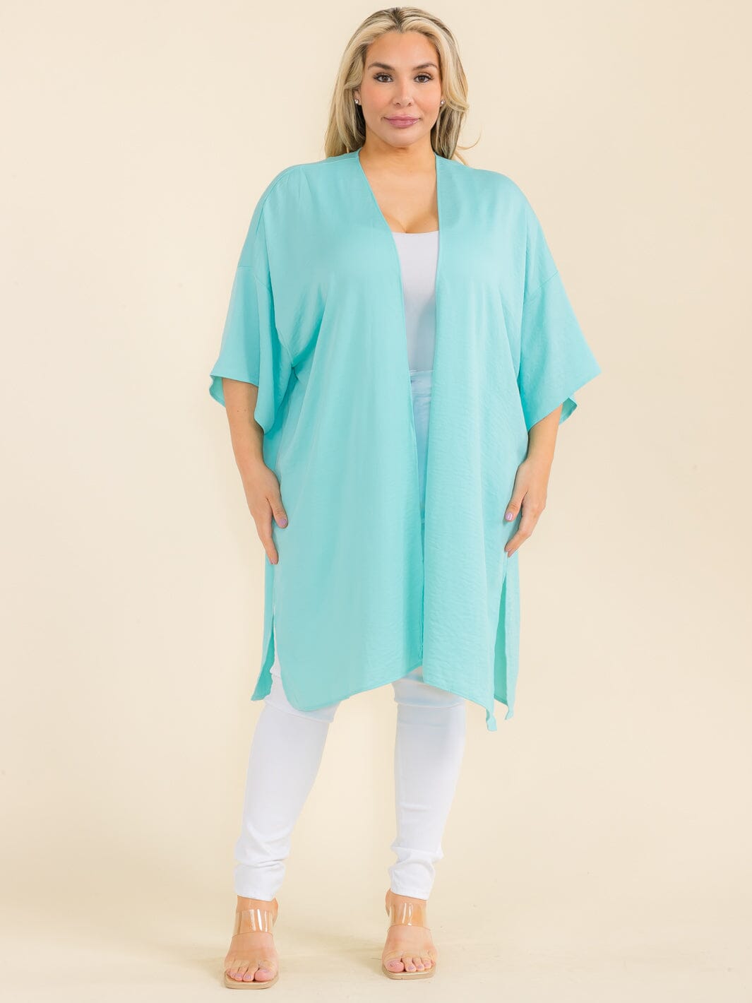 PLUS SIZE SHORT SLEEVE OPEN FRONT CARDIGAN