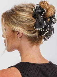 FASHION BLACK PEARL CLAW HAIR CLIPS