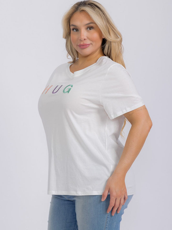 PLUS SIZE SHORT SLEEVE GRAPHIC TOP HUG