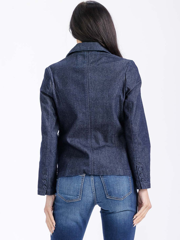 WOMEN'S LONG SLEEVE BUTTON CLOSURE FRONT POCKETS DENIM JACKET
