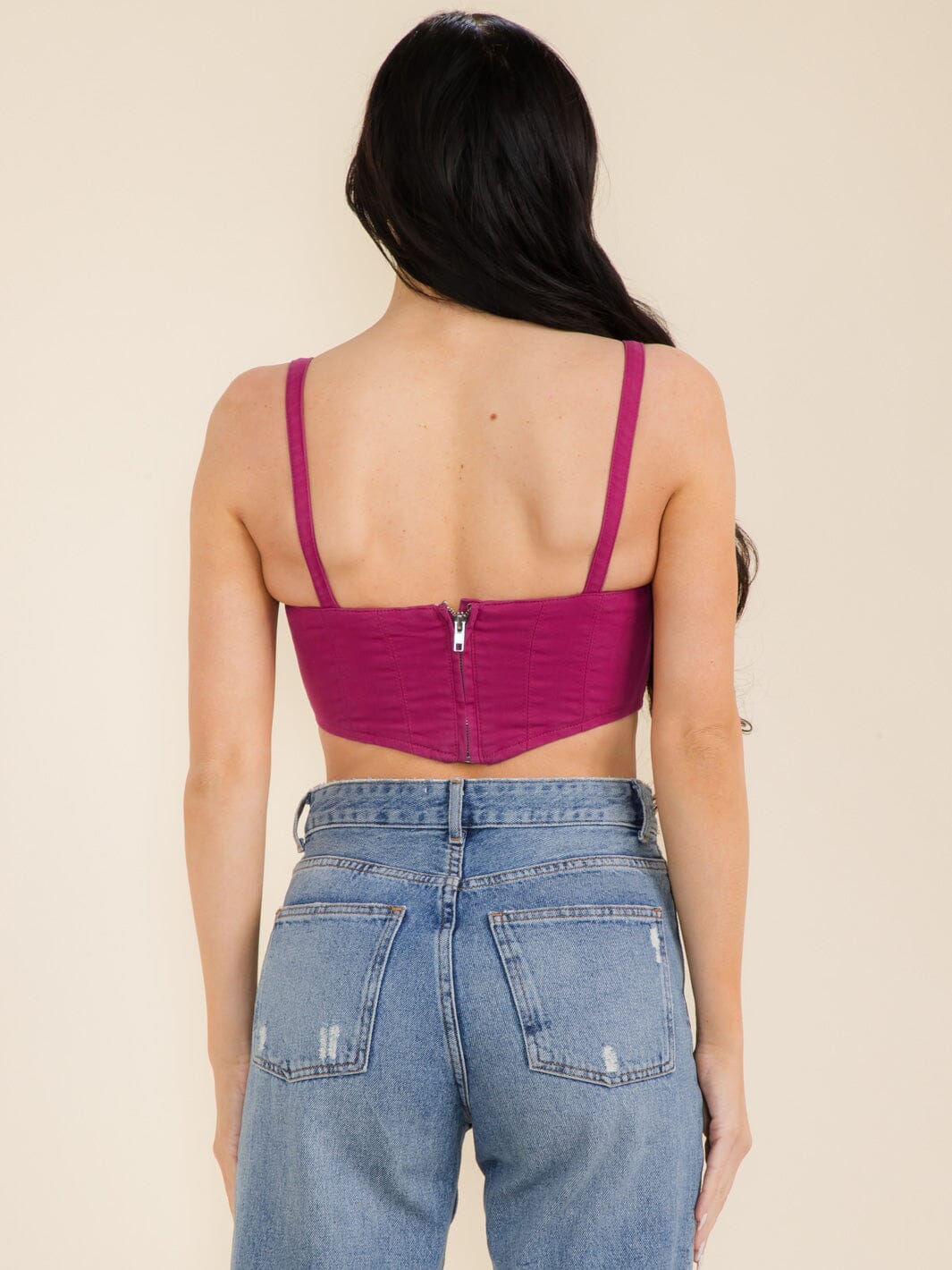WOMEN'S SLEEVELESS ZIPPER CLOSURE DENIM CROP TOP