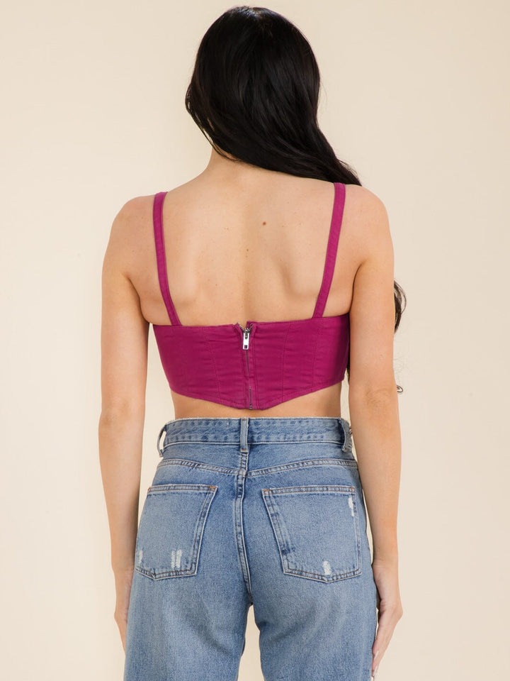 WOMEN'S SLEEVELESS ZIPPER CLOSURE DENIM CROP TOP