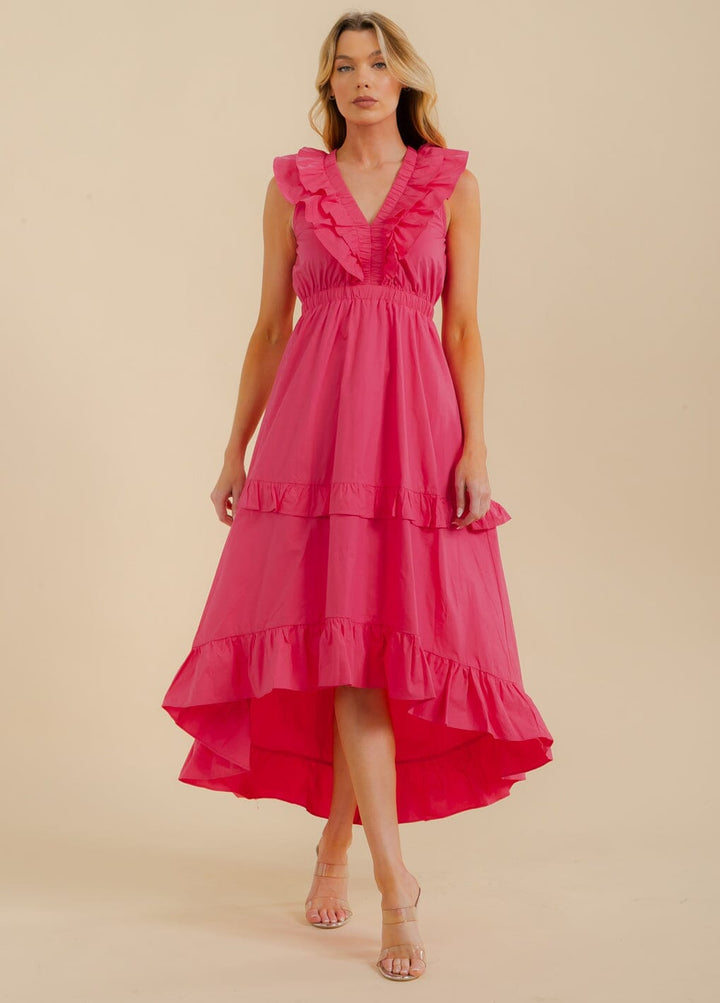 WOMEN'S SLEEVELESS V-NECK OPEN BACK HIGH-LOW MAXI DRESS