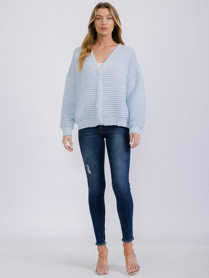 WOMEN'S LONG SLEEVE BUTTON CLOSURE RIBBED CARDIGAN SWEATER