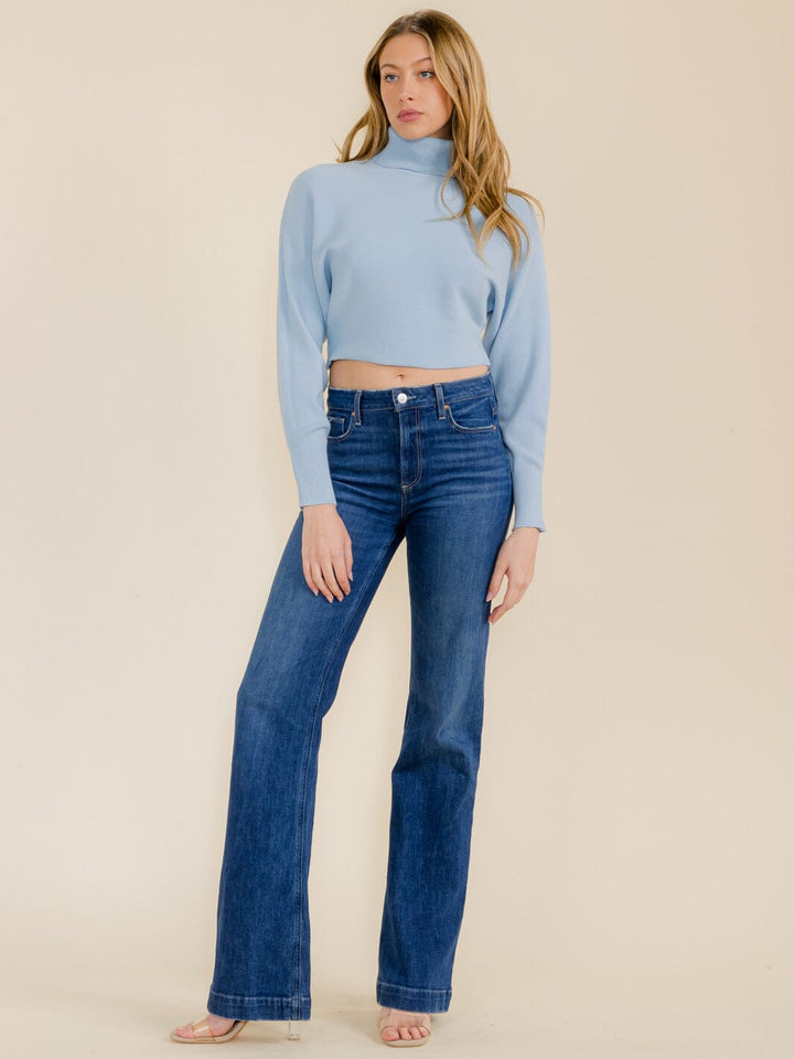 WOMEN'S LONG SLEEVE TURTLENECK CROP RIBBED TOP