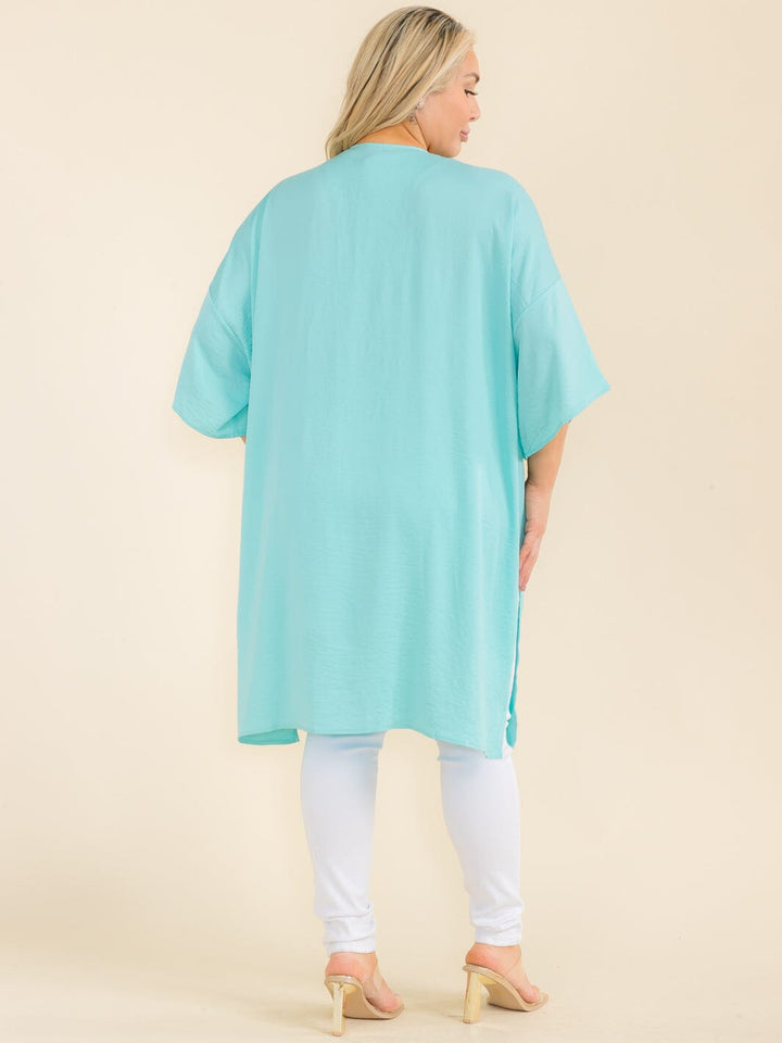 PLUS SIZE SHORT SLEEVE OPEN FRONT CARDIGAN
