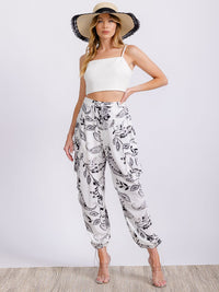 WOMEN'S BUTTON CLOSURE FRONT POCKETS MULTI PRINT JOGGER PANTS