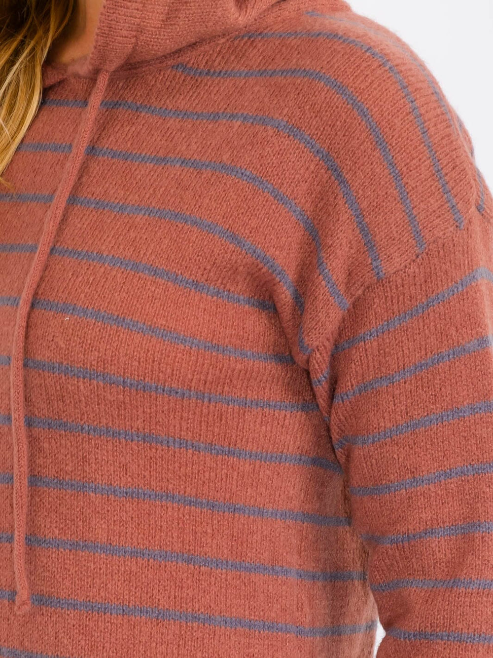 WOMEN'S LONG SLEEVES HOODED STRIPES PULLOVER SWEATER