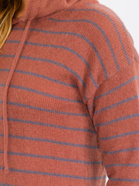 WOMEN'S LONG SLEEVES HOODED STRIPES PULLOVER SWEATER