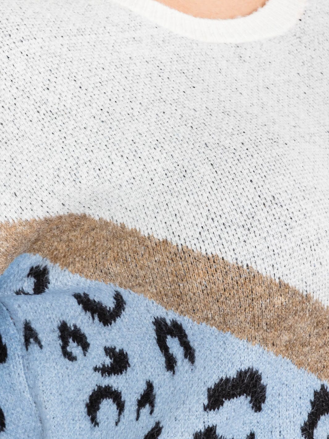 PLUS SIZE LONG SLEEVE COLORBLOCK ANIMAL PRINT PULLOVER SWEATER