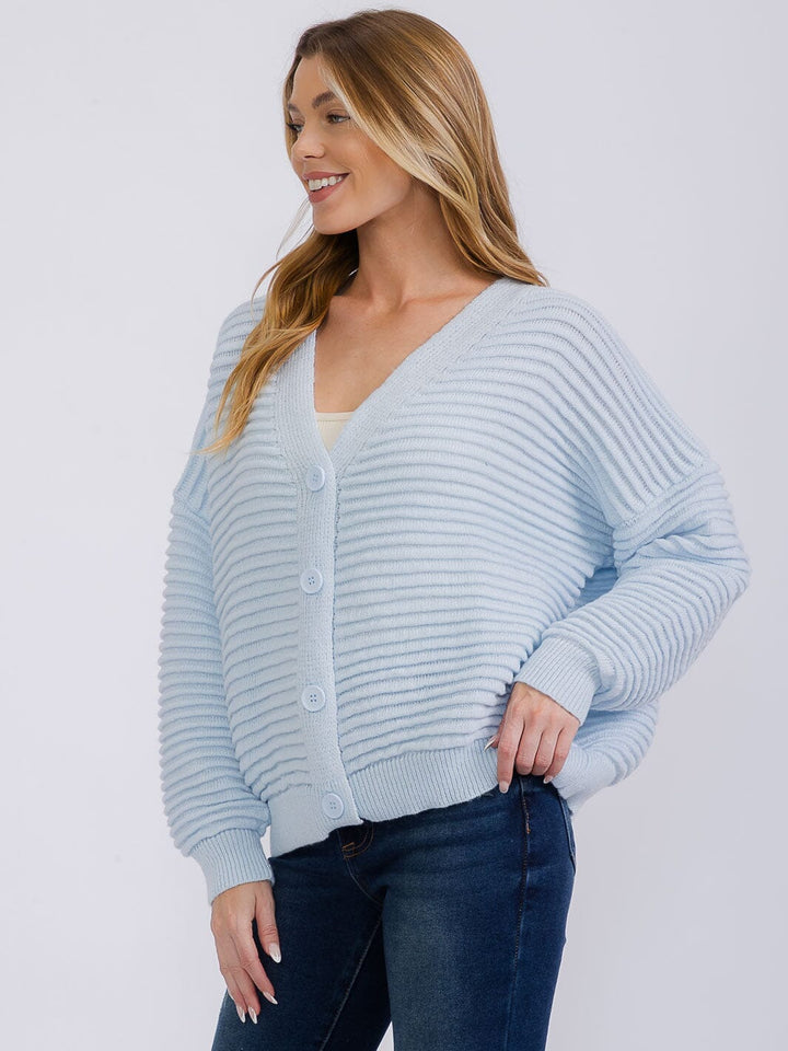 WOMEN'S LONG SLEEVE BUTTON CLOSURE RIBBED CARDIGAN SWEATER