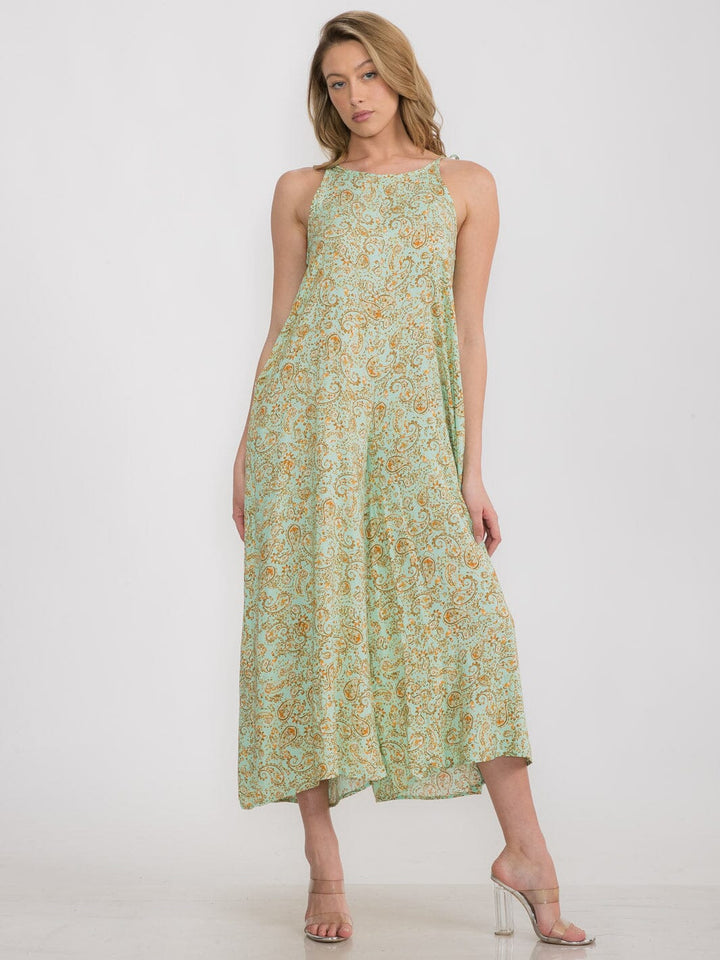 WOMEN'S SLEEVELESS FRONT POCKETS WIDE LEG PAISLEY PRINT JUMPSUIT