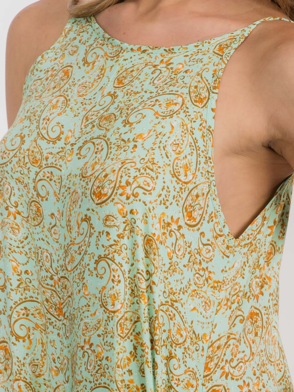 WOMEN'S SLEEVELESS FRONT POCKETS WIDE LEG PAISLEY PRINT JUMPSUIT