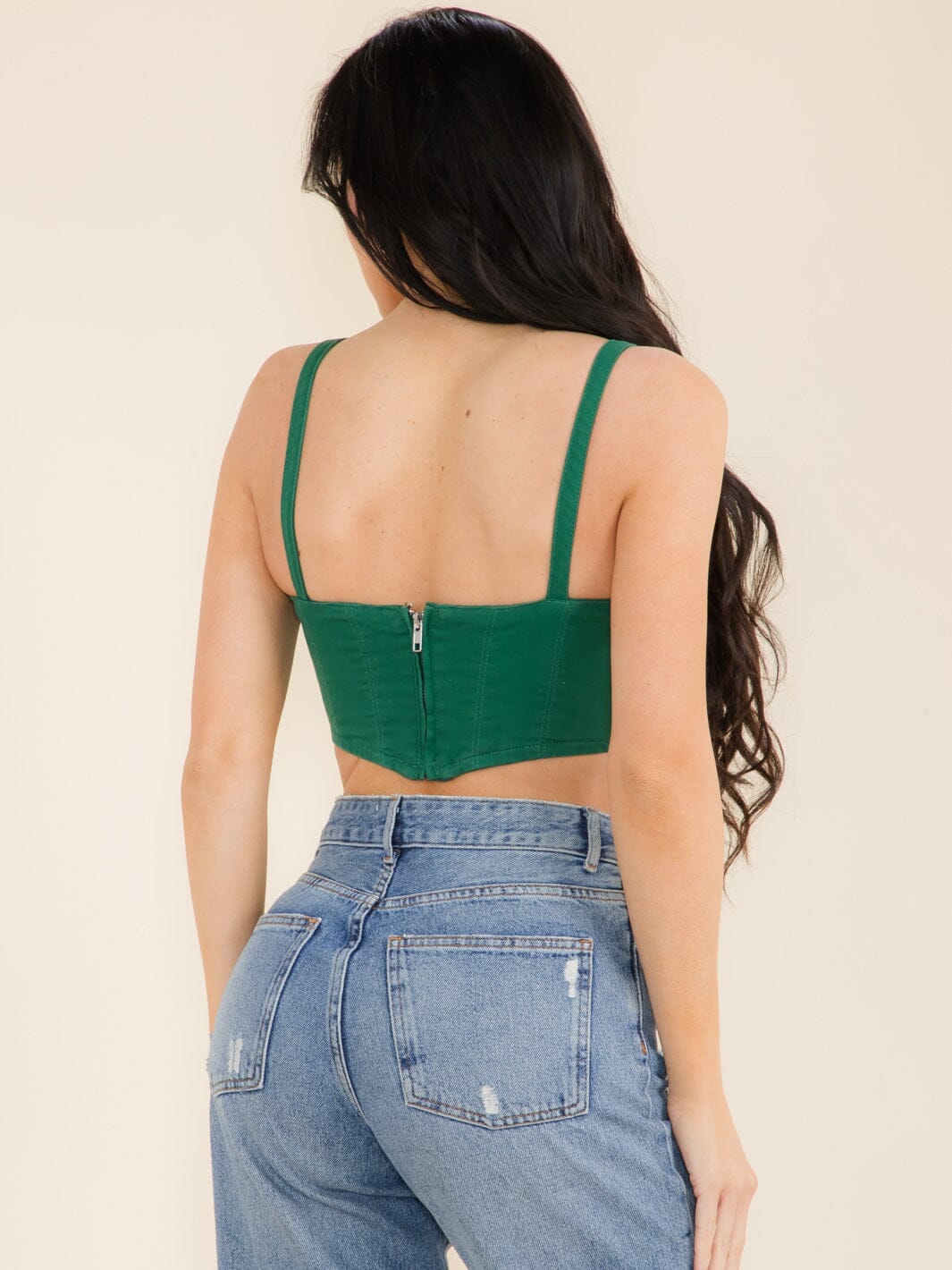 WOMEN'S SLEEVELESS ZIPPER CLOSURE DENIM CROP TOP