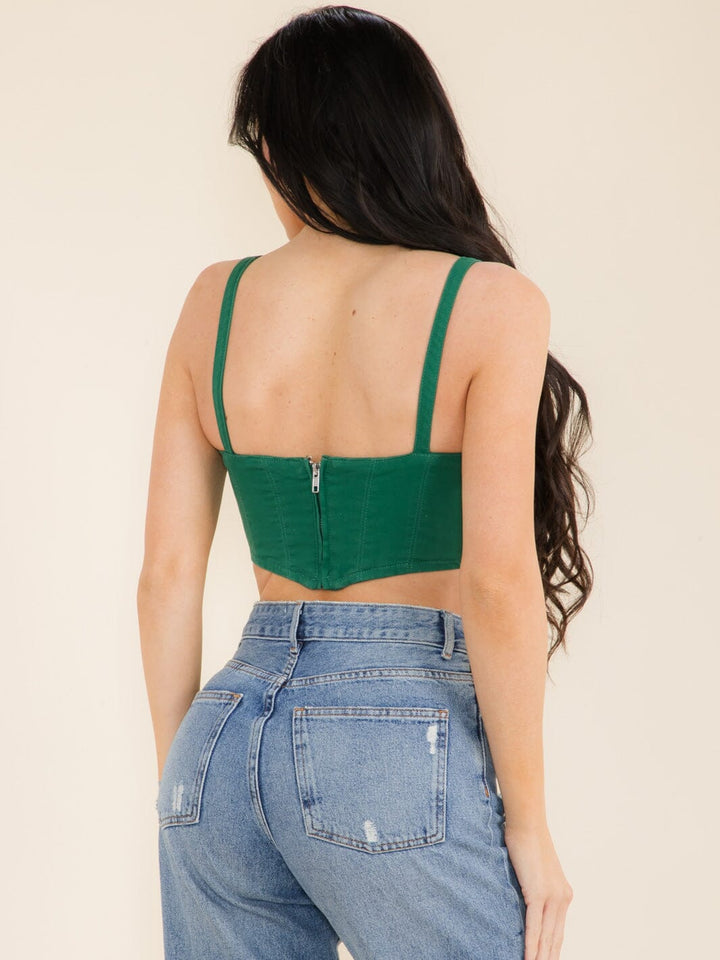 WOMEN'S SLEEVELESS ZIPPER CLOSURE DENIM CROP TOP