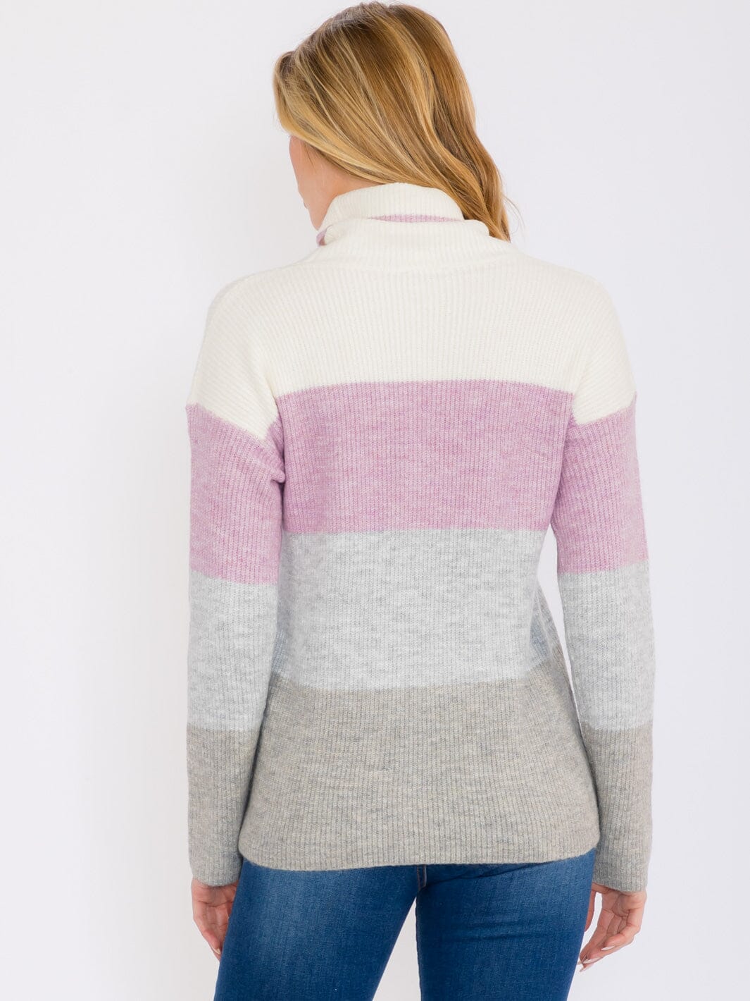 WOMEN'S LONG SLEEVES TURTLE NECK PULLOVER COLORBLOCK SWEATER