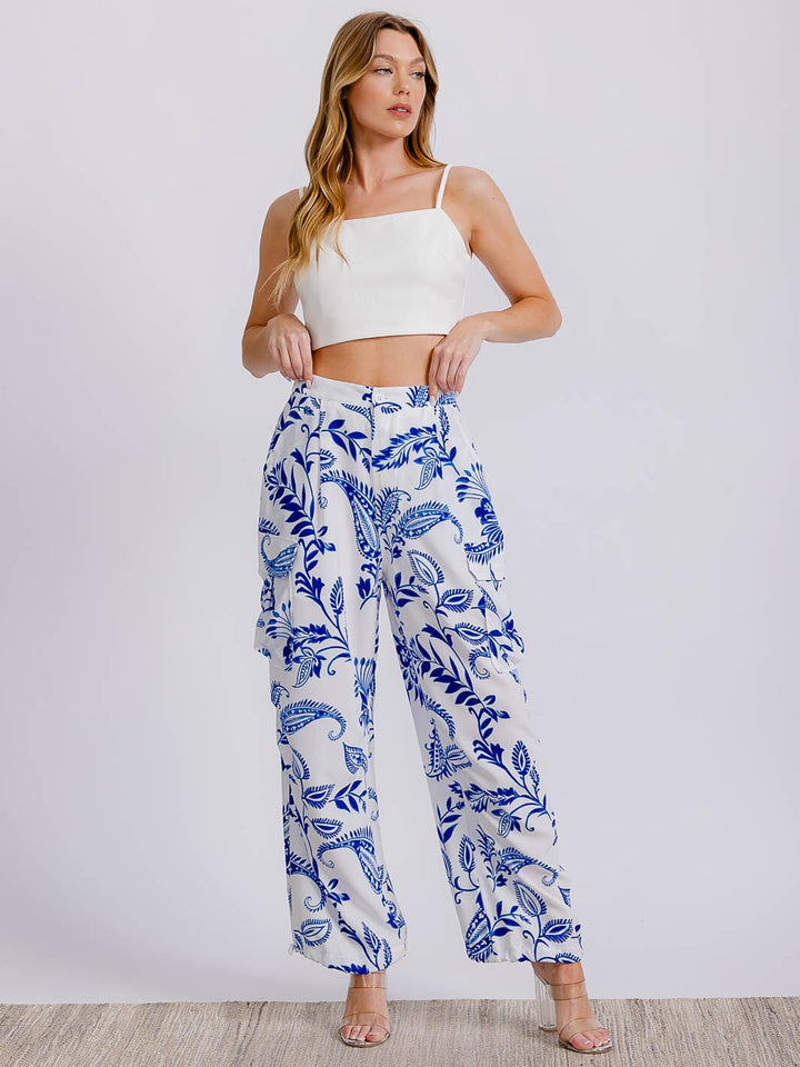 WOMEN'S BUTTON CLOSURE FRONT POCKETS MULTI PRINT JOGGER PANTS