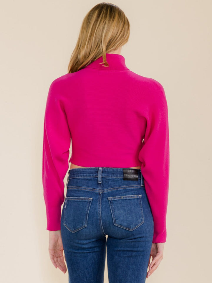 WOMEN'S LONG SLEEVE TURTLENECK CROP RIBBED TOP