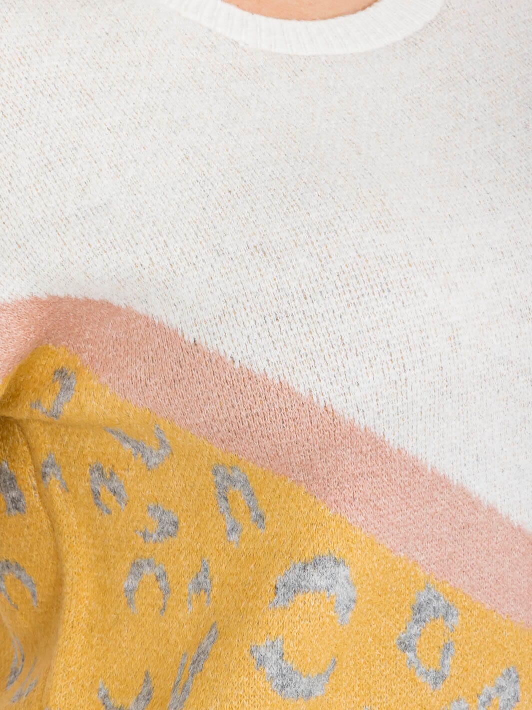 PLUS SIZE LONG SLEEVE COLORBLOCK ANIMAL PRINT PULLOVER SWEATER