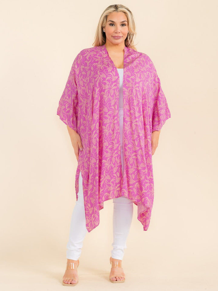 PLUS SIZE SHORT SLEEVE OPEN FRONT FLORAL PRINT CARDIGAN