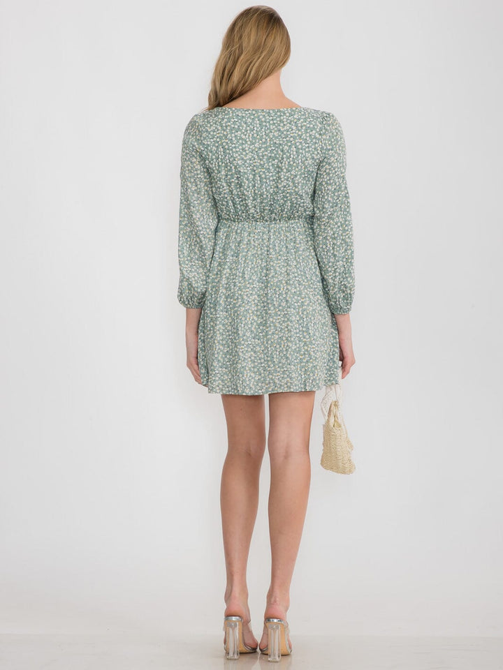 WOMEN'S LONG SLEEVE FRONT CUT OUT FLORAL MINI DRESS