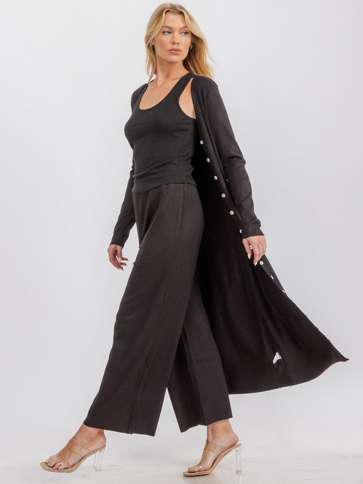WOMEN'S LONG SLEEVE BUTTON UP RIBBED CARDIGAN