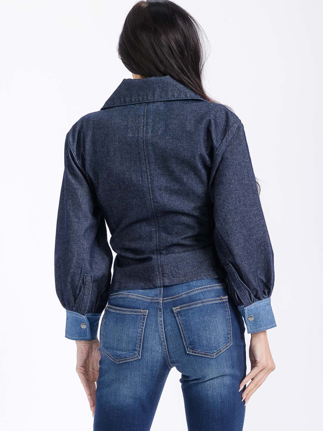 WOMEN'S LONG SLEEVE SELF TIE COLORBLOCK DENIM JACKET