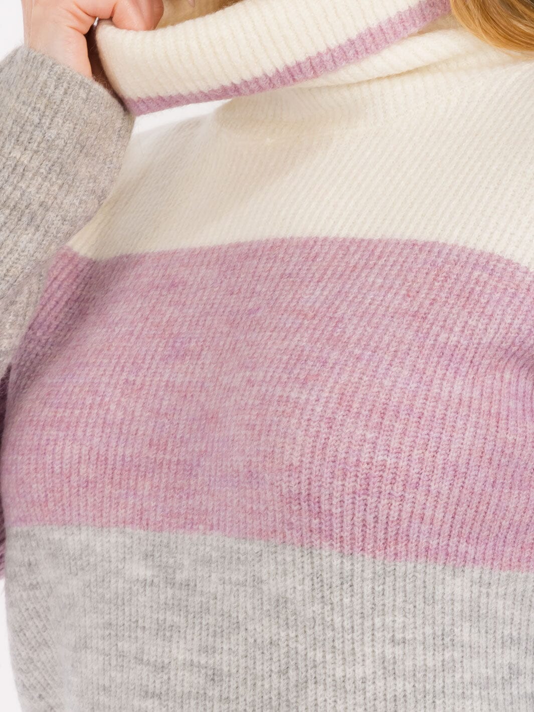 WOMEN'S LONG SLEEVES TURTLE NECK PULLOVER COLORBLOCK SWEATER