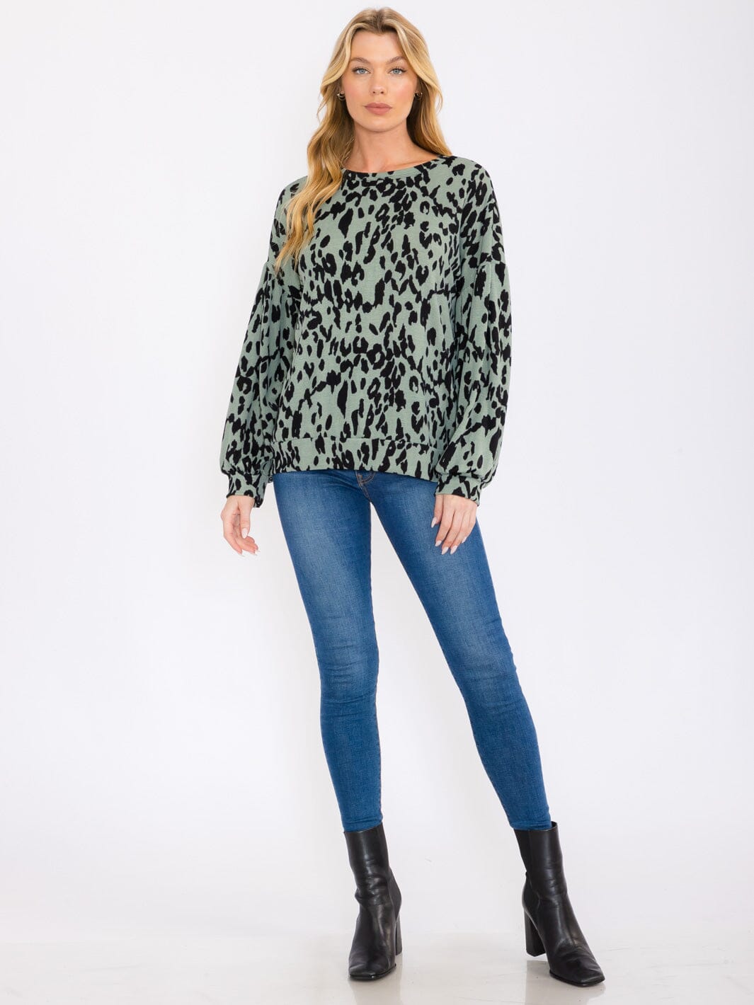 WOMEN'S LONG SLEEVE ANIMAL PRINT BLOUSE TOP