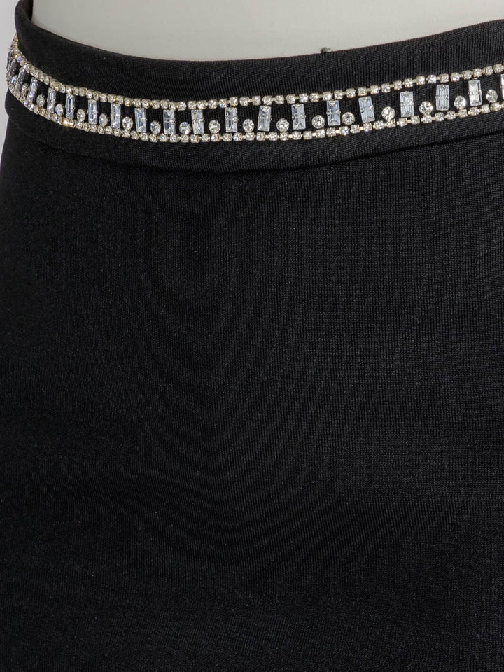 WOMEN'S ZIP UP STUDS TRIM DETAILED BANDAGE MINI SKIRT